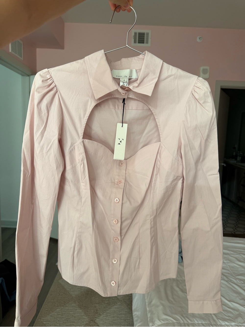 Fleur du Mal Pale Pink Cutout Button-Down Blouse